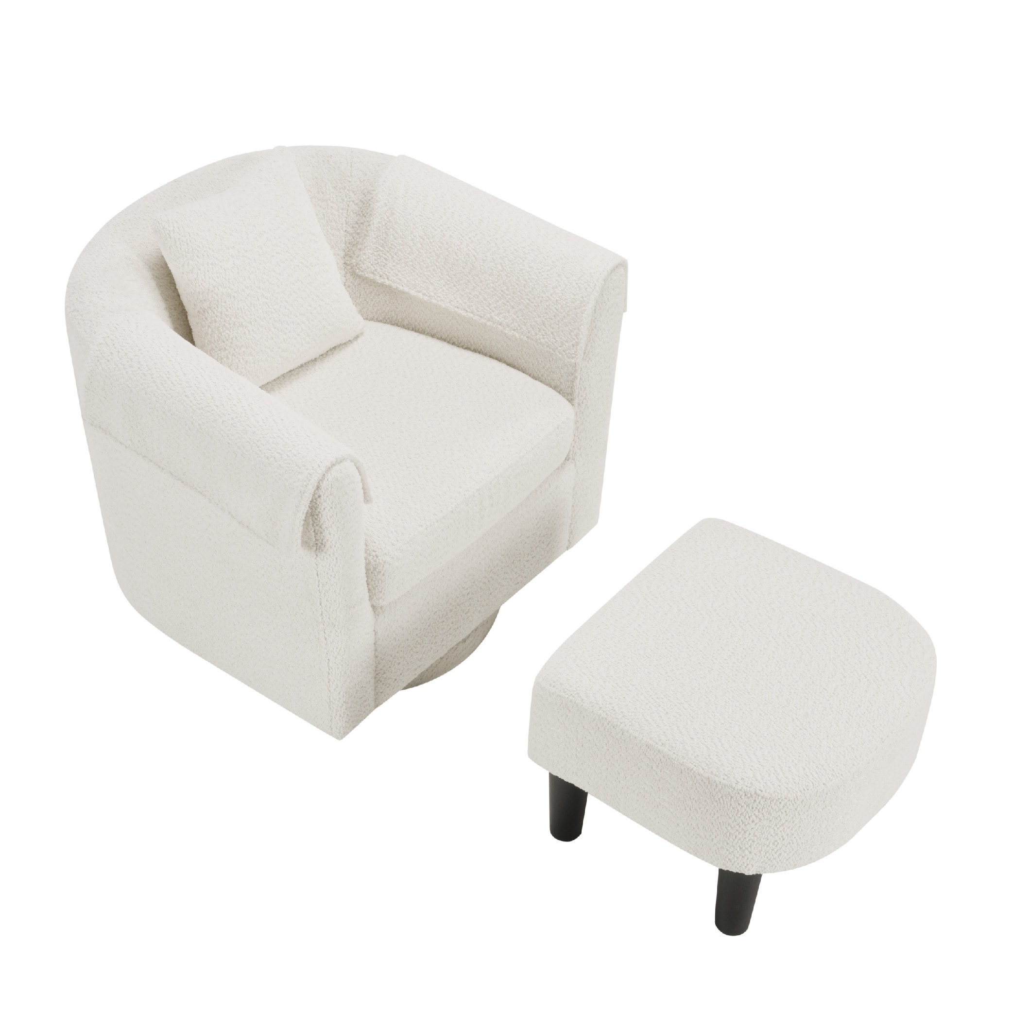 Swivel Accent Chair With Ottoman Set, Modern Chenille Barrel Armchair With Removable Back Pillow & 2 Armrest Covers For Living Room, Bedroom, Office, White_maomaolike.com